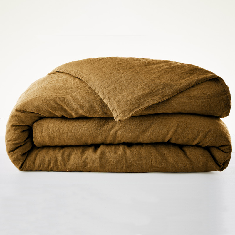 Housse de Couette 220 x 240 en Lin Lavé Caramel avec Ouverture à Nouettes - Linge de Lit - LUISA