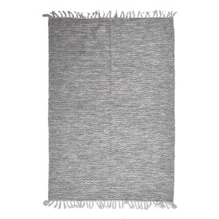 Tapis 120 x 180 cm en coton brodé de motifs chevrons gris clair et écru et avec franges unies - GLOW