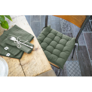 Coussin de Chaise 38 x 38 cm Capitonnée avec 2 Nouettes en Coton Vert - DOLORES