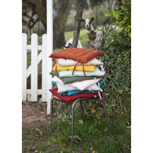 Coussin de Chaise 38 x 38 cm Capitonnée avec 2 Nouettes en Coton Vert - DOLORES