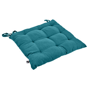 Coussin de Chaise 38 x 38 cm Capitonnée avec 2 Nouettes en Coton Bleu - DOLORES