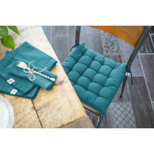Coussin de Chaise 38 x 38 cm Capitonnée avec 2 Nouettes en Coton Bleu - DOLORES