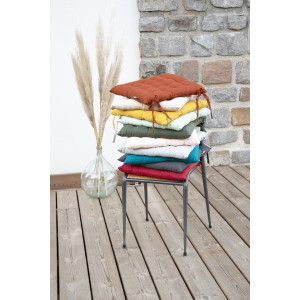 Coussin de Chaise 38 x 38 cm Capitonnée avec 2 Nouettes en Coton Bleu - DOLORES