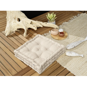 Coussin de Sol Carré 50 x 50 cm Capitonnés et Matelassé Coton Beige - DOLORES