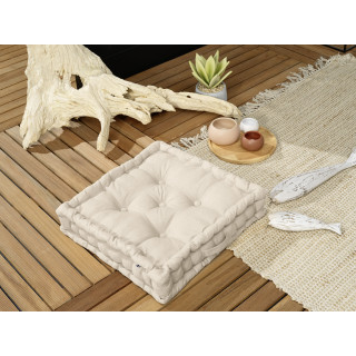 Coussin de Sol Carré 50 x 50 cm Capitonnés et Matelassé Coton Beige - DOLORES