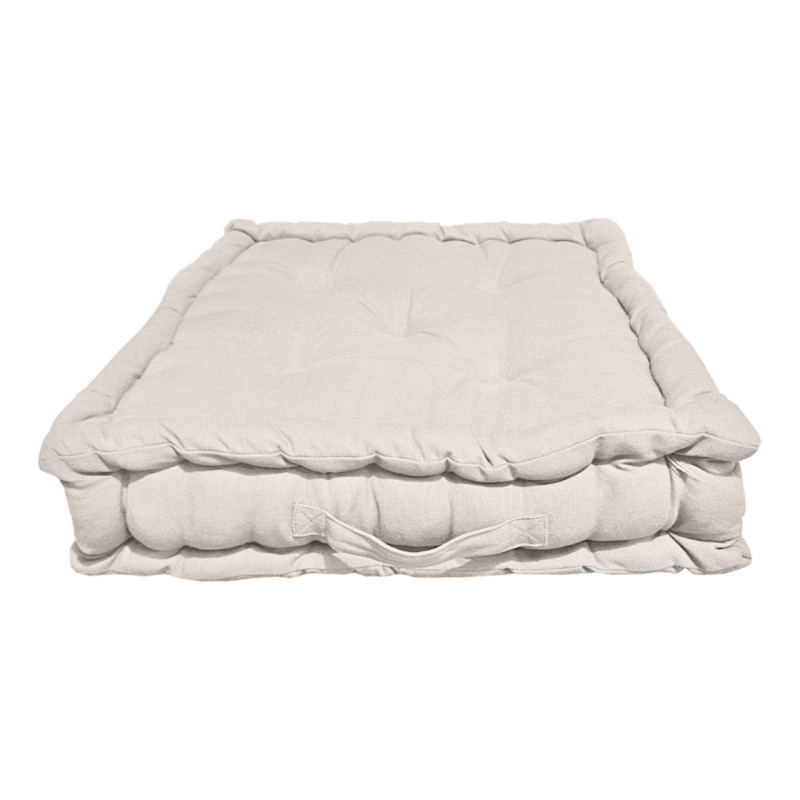 Coussin de Sol Carré 50 x 50 cm Capitonnés et Matelassé Coton Beige - DOLORES
