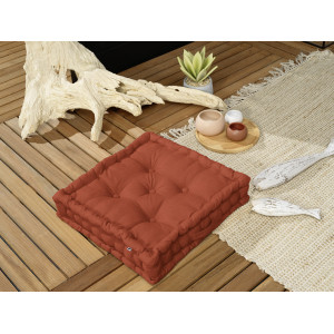 Coussin de Sol Carré 50 x 50 cm Capitonnés et Matelassé Coton Terracotta - DOLORES
