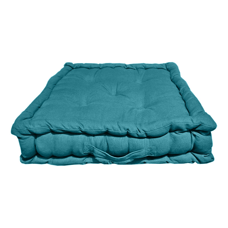 Coussin de Sol Carré 50 x 50 cm Capitonnés et Matelassé en Coton Bleu - DOLORES