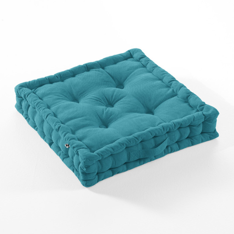 Coussin de Sol Carré 50 x 50 cm Capitonnés et Matelassé en Coton Bleu - DOLORES