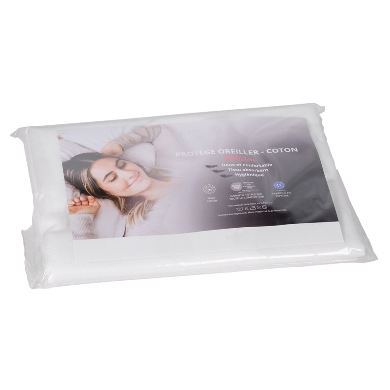 Protège Oreiller 60 x 60 cm Tissu Doux Absorbant et Hygiénique en Coton et Polyester - Linge de Lit - SERENA