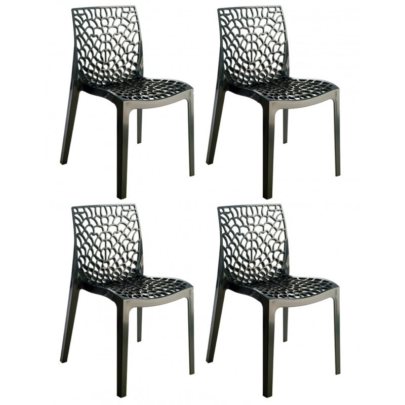 Lot 4 chaises ajourées empilables Noir - GRUYER