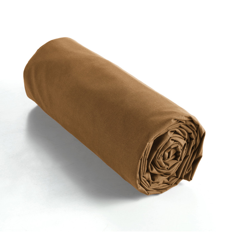 Drap Housse 90 x 190 cm en Coton Camel avec Hauteur de Bonnet 30 cm - Linge de Lit - JULIETA