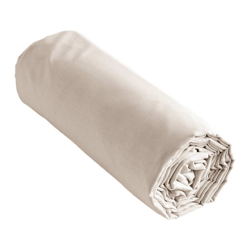 Drap Housse 90 x 190 cm en Coton Beige avec Hauteur de Bonnet 30 cm - Linge de Lit - JULIETA
