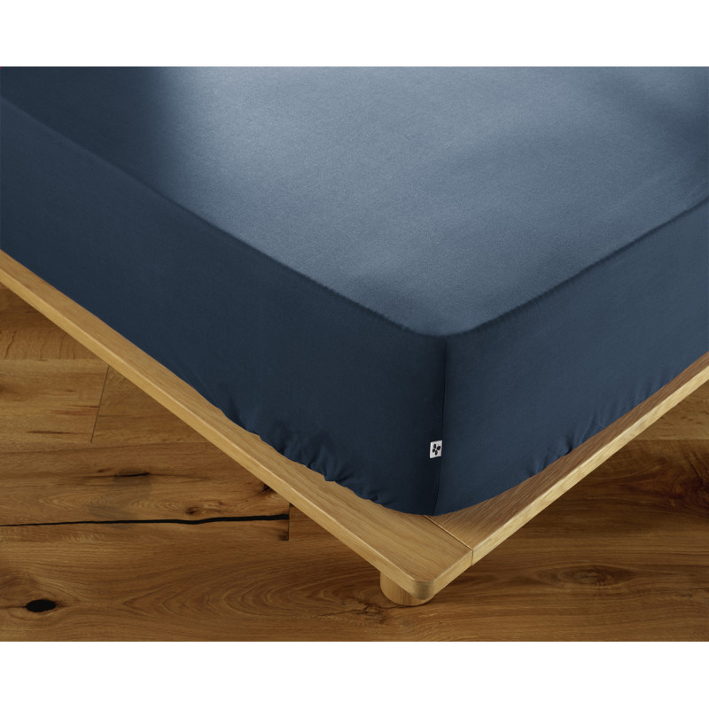 Drap Housse 140 x 190 cm en Coton Bleu avec Hauteur de Bonnet 30 cm - Linge de Lit - JULIETA