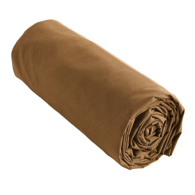 Drap Housse 140 x 190 cm en Coton Camel avec Hauteur de Bonnet 30 cm - Linge de Lit - JULIETA