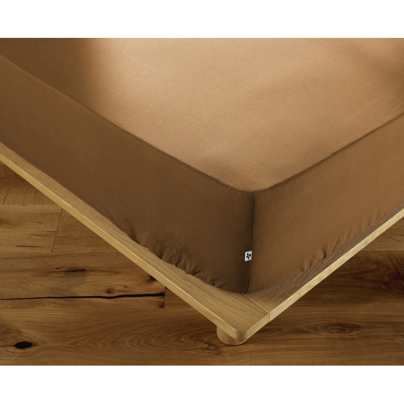 Drap Housse 140 x 190 cm en Coton Camel avec Hauteur de Bonnet 30 cm - Linge de Lit - JULIETA