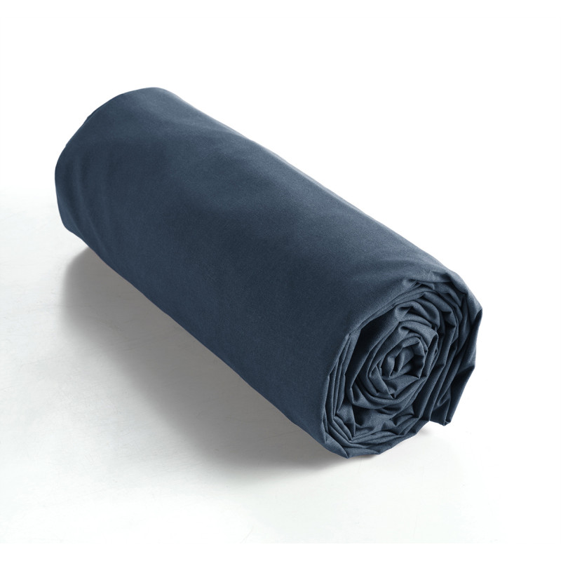 Drap Housse 180 x 200 cm en Coton Bleu avec Hauteur de Bonnet 30 cm - Linge de Lit - JULIETA
