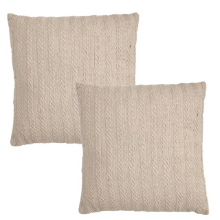 Lot de 2 coussins carrés 40 x 40 cm en coton brodé lignes beige décoration - TWINKLE