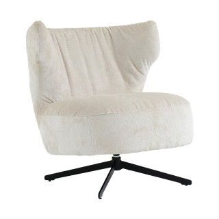 Fauteuil rotatif à 360° en microfibre écru avec pieds métal douillet et moderne – FRANCESCA