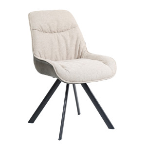 Chaise pivotante 180° en tissu écru et microfibre gris anthracite moelleuse pieds métal noir - JADEN