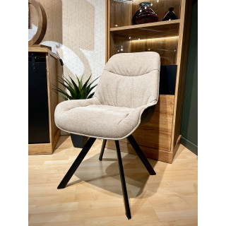 Chaise pivotante 180° en tissu écru et microfibre gris anthracite moelleuse pieds métal noir - JADEN