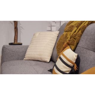 Lot de 2 coussins carrés 40 x 40 cm en coton brodé lignes beige décoration - TWINKLE