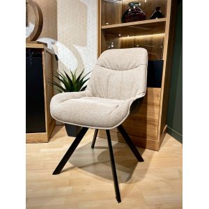 Lot de 2 chaises pivotantes 180° en tissu écru et microfibre gris moelleuse pieds métal noir - JADEN