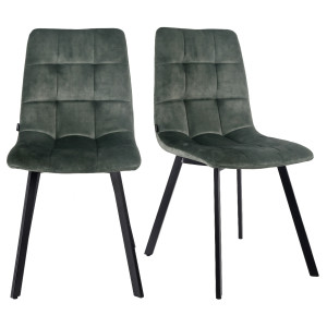 Lot de 2 Chaises Capitonnées en Velours Vert avec Piètement Évasé en Métal Noir - NAMI 2