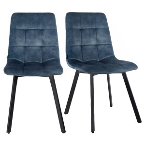 Lot de 2 Chaises Capitonnées en Velours Bleu avec Piètement Évasé en Métal Noir - NAMI 2