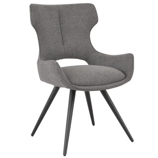 Chaise pivotante 180° en tissu doux gris anthracite avec pieds métal noir évasés - SEVILLE