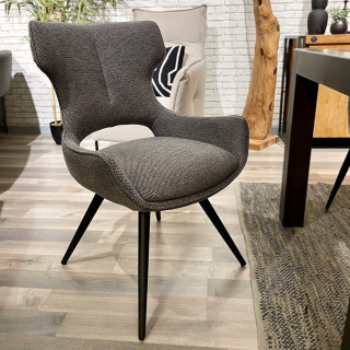 Chaise pivotante 180° en tissu doux gris anthracite avec pieds métal noir évasés - SEVILLE