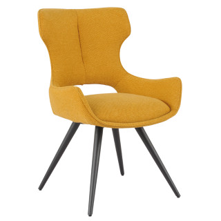 Chaise pivotante 180° en tissu doux jaune moutarde avec pieds métal noir évasés - SEVILLE