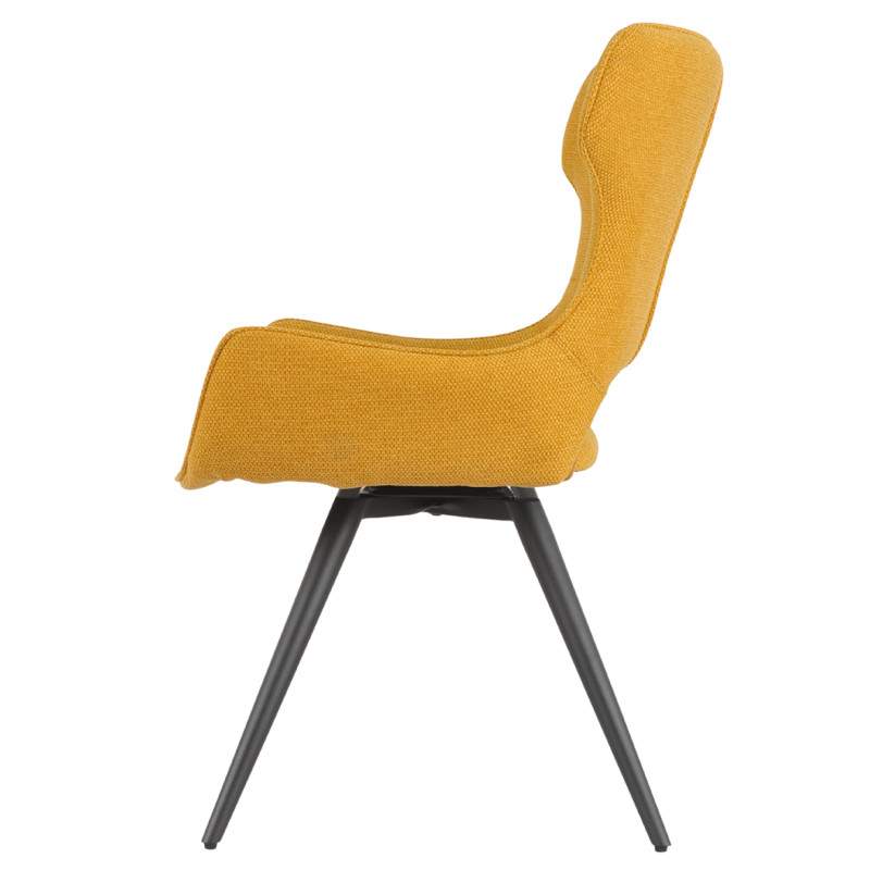 Chaise pivotante 180° en tissu doux jaune moutarde avec pieds métal noir évasés - SEVILLE
