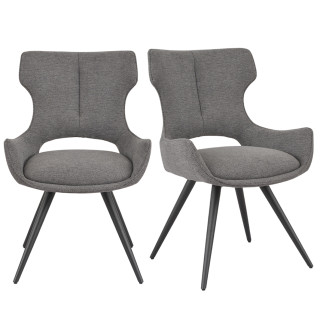 Lot de 2 chaises pivotantes 180° en tissu doux gris anthracite avec pieds métal noir évasés - SEVILLE