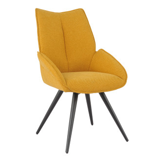 Chaise pivotante 180° en tissu jaune avec petits accoudoirs et pieds métal noir - PALOMA