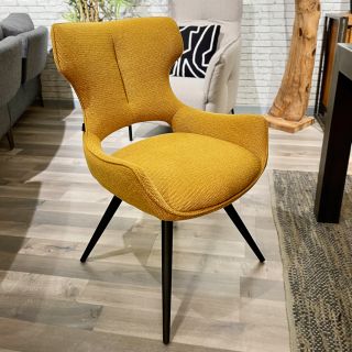 Lot de 2 chaises pivotantes 180° en tissu doux jaune moutarde avec pieds métal noir évasés - SEVILLE