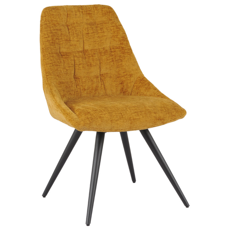 Chaise de Repas Rotative 180° Capitonnée en Tissu Chenille Doux Jaune avec Pieds en Métal Noir - ATLANTIS