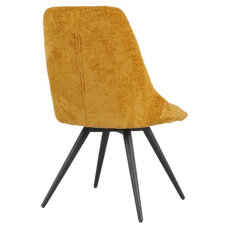 Chaise de Repas Rotative 180° Capitonnée en Tissu Chenille Doux Jaune avec Pieds en Métal Noir - ATLANTIS