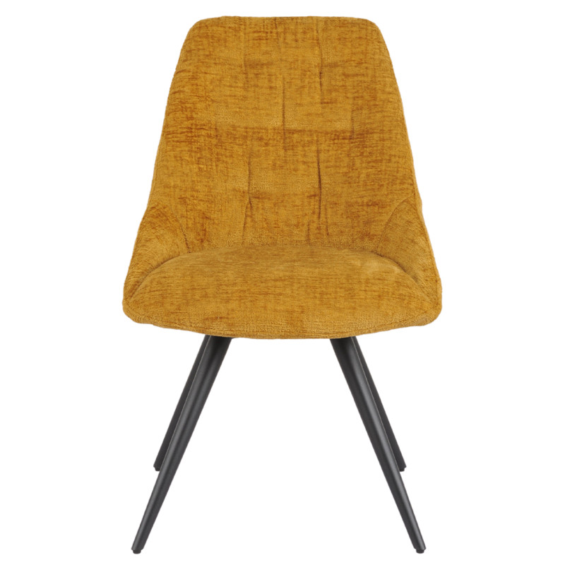 Chaise de Repas Rotative 180° Capitonnée en Tissu Chenille Doux Jaune avec Pieds en Métal Noir - ATLANTIS