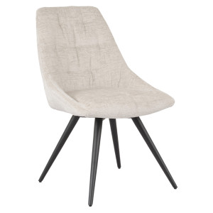 Chaise de Repas Rotative 180° Capitonnée en Tissu Chenille Doux Écru avec Pieds en Métal Noir - ATLANTIS