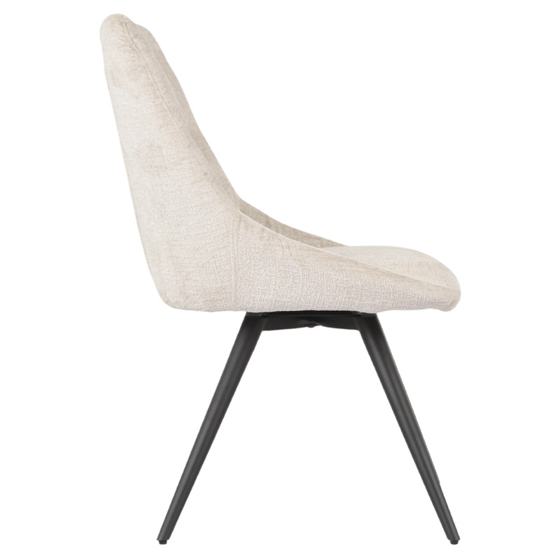 Chaise de Repas Rotative 180° Capitonnée en Tissu Chenille Doux Écru avec Pieds en Métal Noir - ATLANTIS