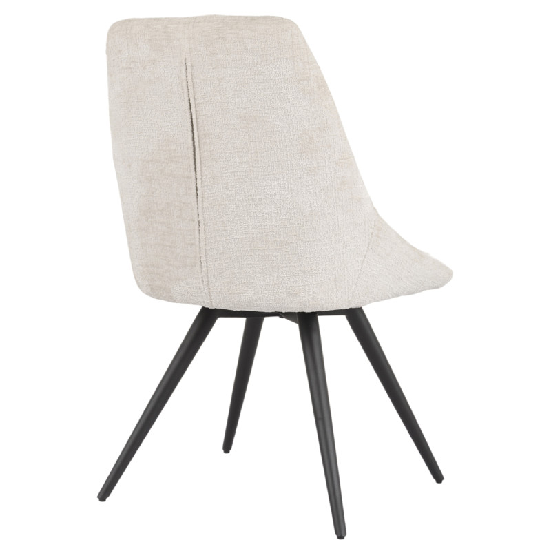 Chaise de Repas Rotative 180° Capitonnée en Tissu Chenille Doux Écru avec Pieds en Métal Noir - ATLANTIS