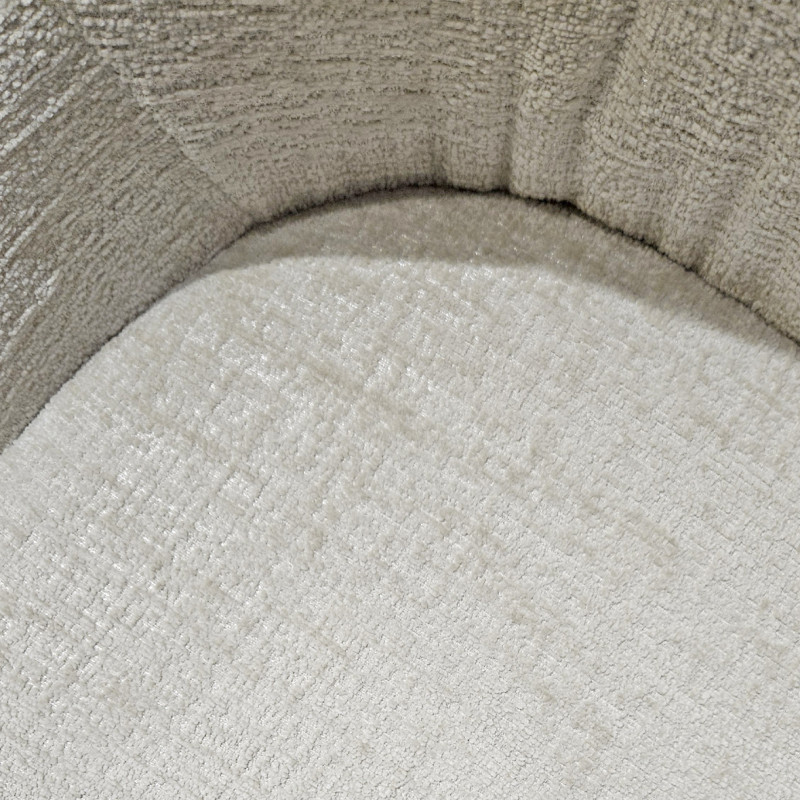 Chaise de Repas Rotative 180° Capitonnée en Tissu Chenille Doux Écru avec Pieds en Métal Noir - ATLANTIS