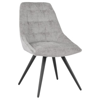 Chaise de Repas Rotative 180° Capitonnée en Tissu Chenille Doux Gris Clair avec Pieds en Métal Noir - ATLANTIS