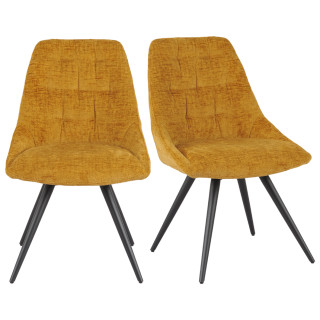 Lot de 2 Chaises Rotatives 180° Capitonnées en Tissu Chenille Doux Jaune avec Pieds en Métal Noir - ATLANTIS