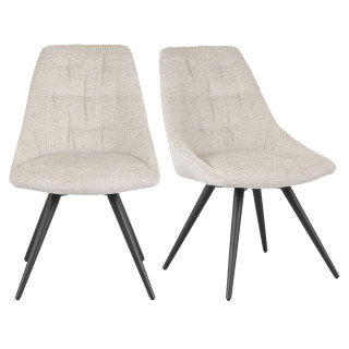 Lot de 2 Chaises Rotatives 180° Capitonnées en Tissu Chenille Doux Écru avec Pieds en Métal Noir - ATLANTIS