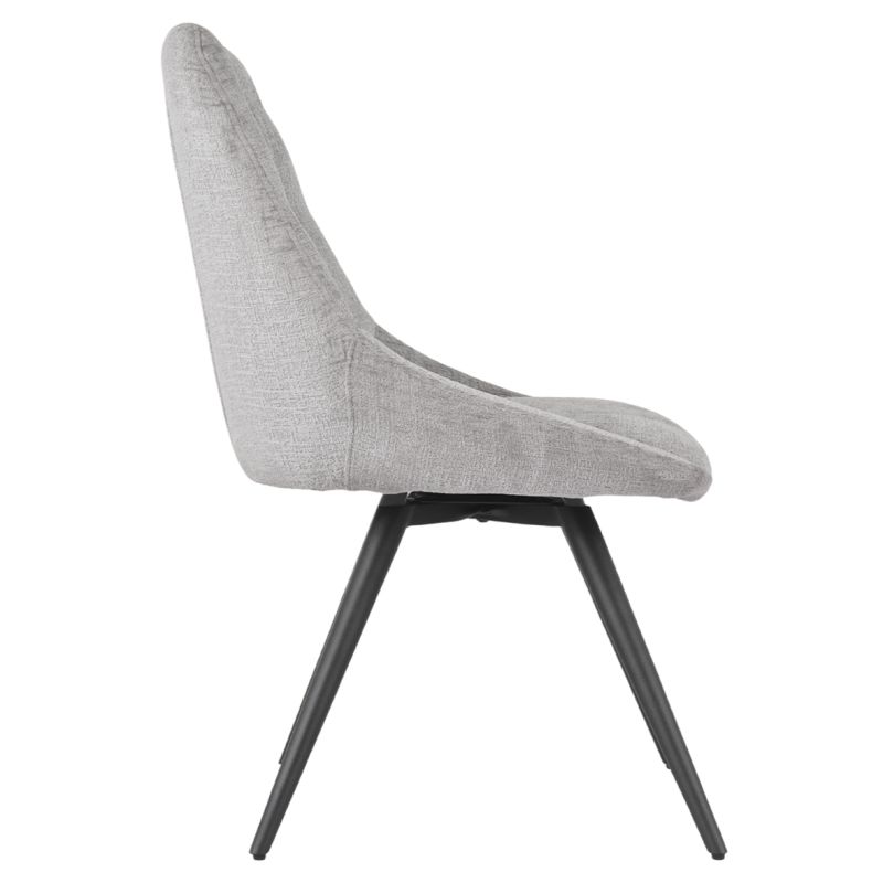 Lot de 2 Chaises Rotatives 180° Capitonnées en Tissu Chenille Doux Gris Clair avec Pieds en Métal Noir - ATLANTIS