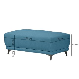 Pouf pour canapé modulable en tissu bleu pieds gris anthracite - GINA