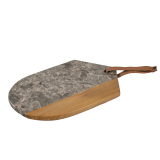 Planche à découper ovale 28 cm en marbre gris et bois de teck – plateau pésentation et service - THENA