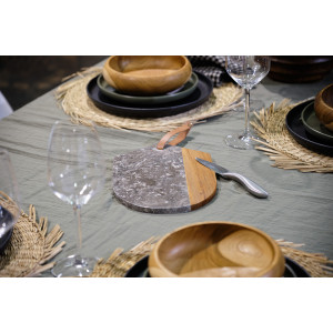 Planche à découper ovale 28 cm en marbre gris et bois de teck – plateau pésentation et service - THENA